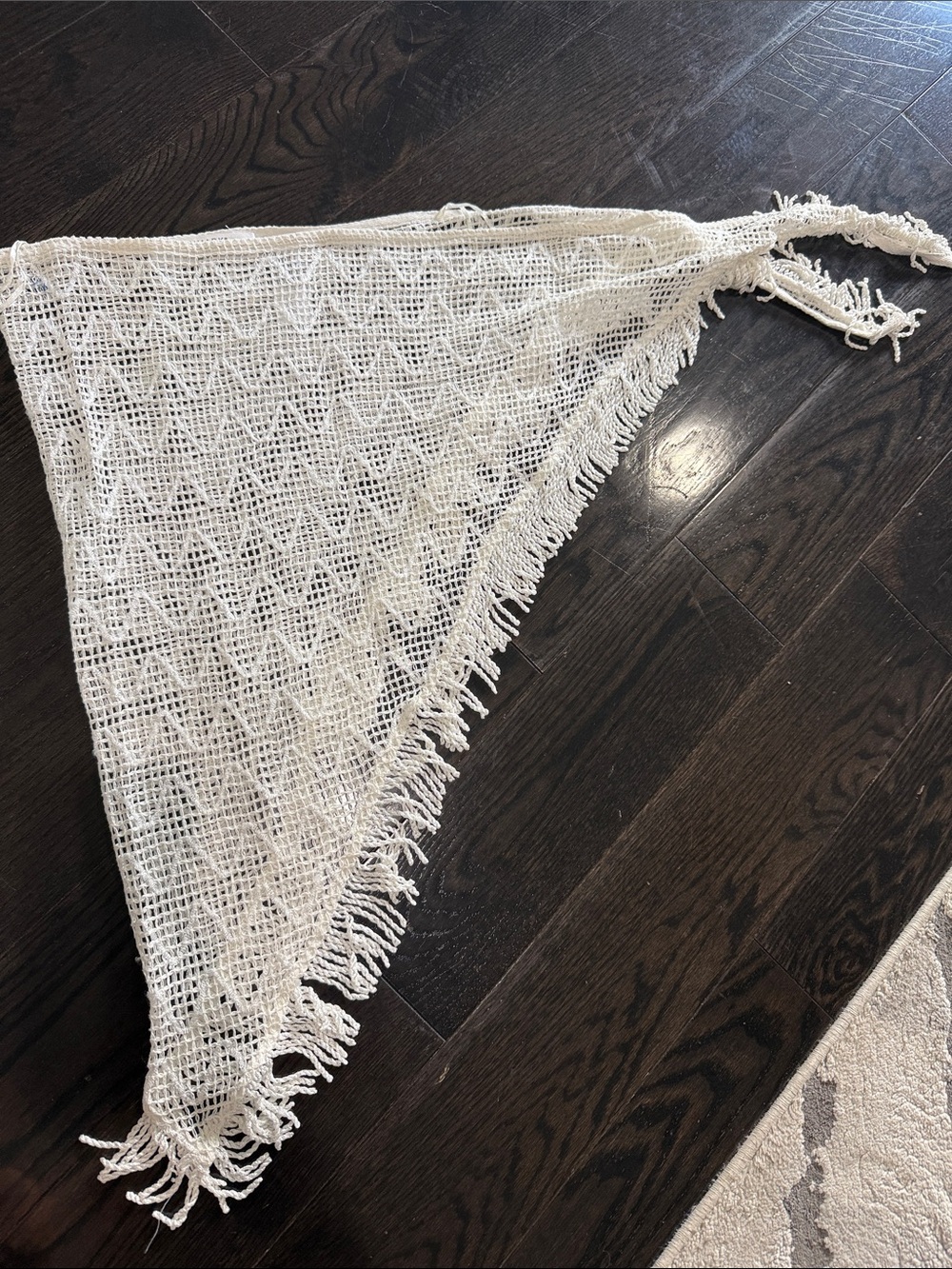 Primark Cream Crochet Triangle Macramé Accent Throw with Fringe
